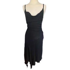 VTG Diane Von Furstenberg Dress Size 6 Black beaded Spaghetti Strap Asymmetrical